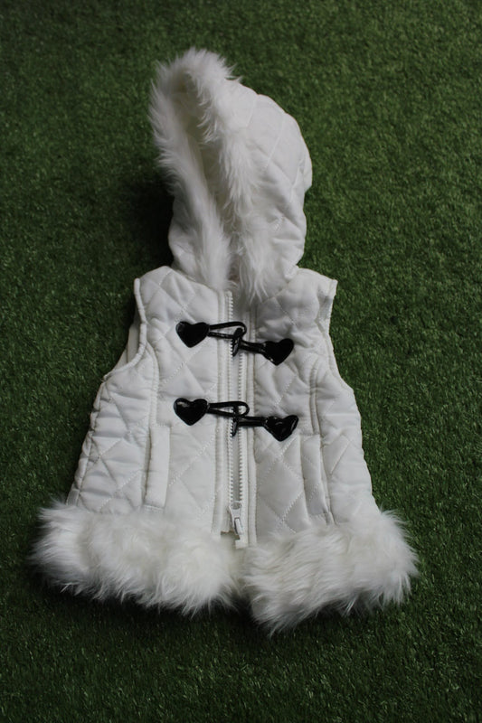 Girl's white fur vest w/hood (6mon-9mon)