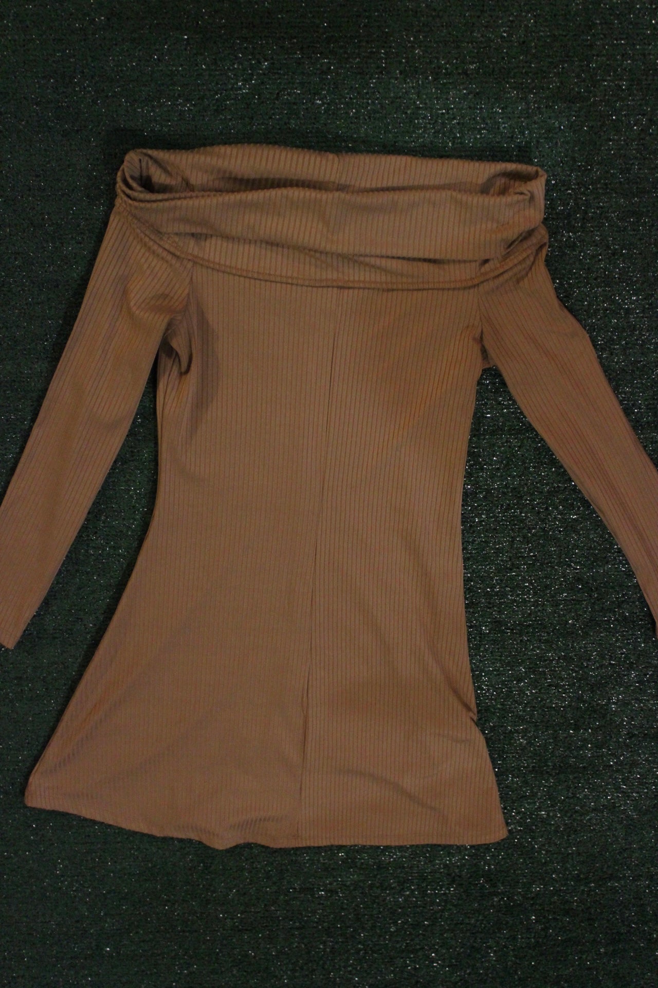 Tan Long Sleeve Off the Shoulder Dress (38)