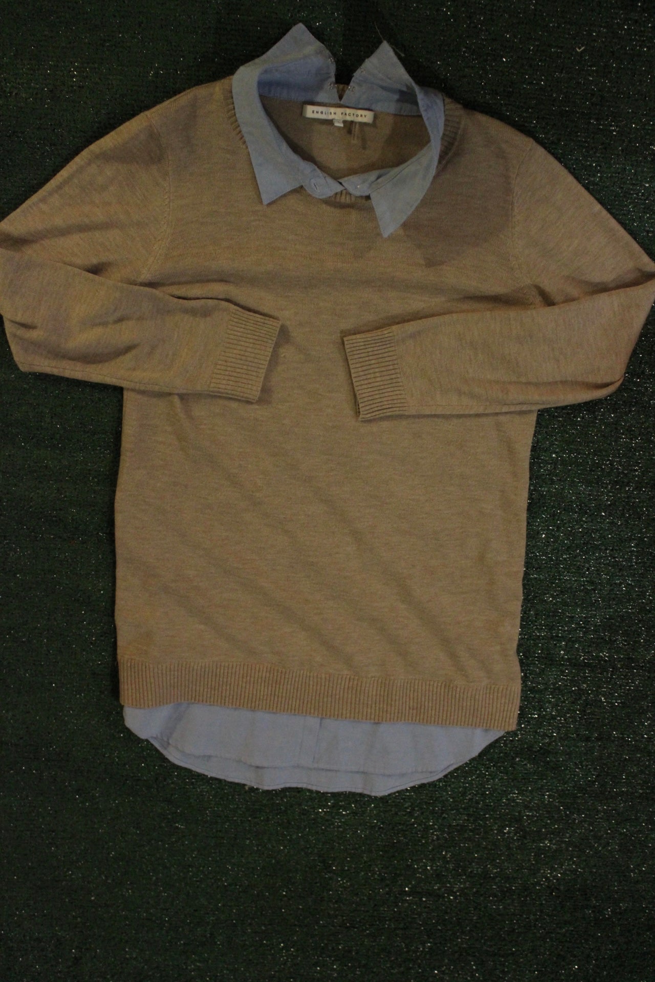 Tan Long Sleeve Shirt with Blue Accent Collar (Large)