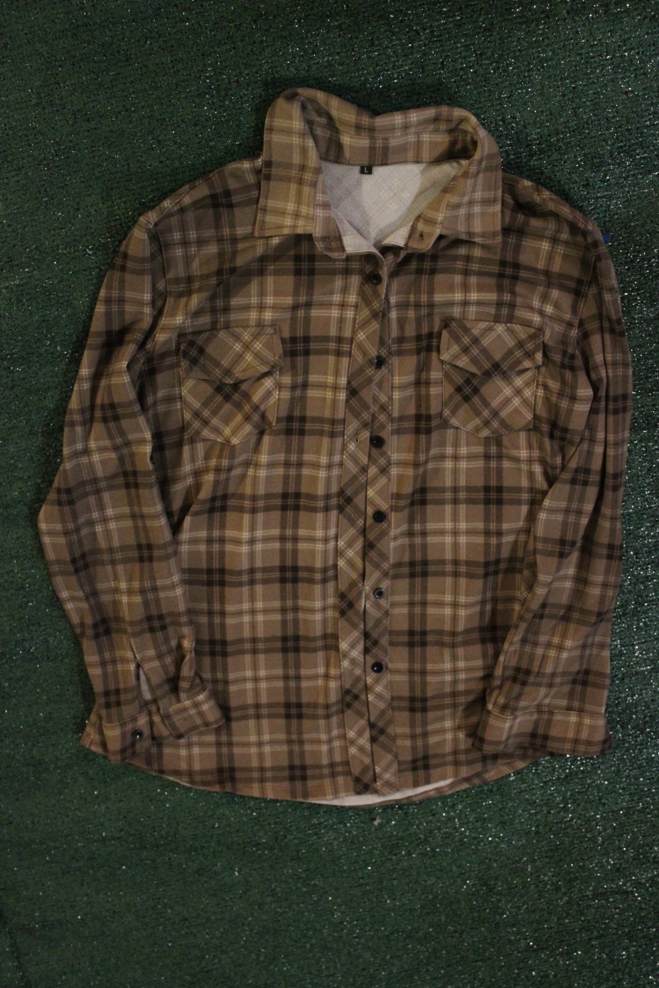 Brown/Cream Long Sleeve Flannel Shirt (Large)