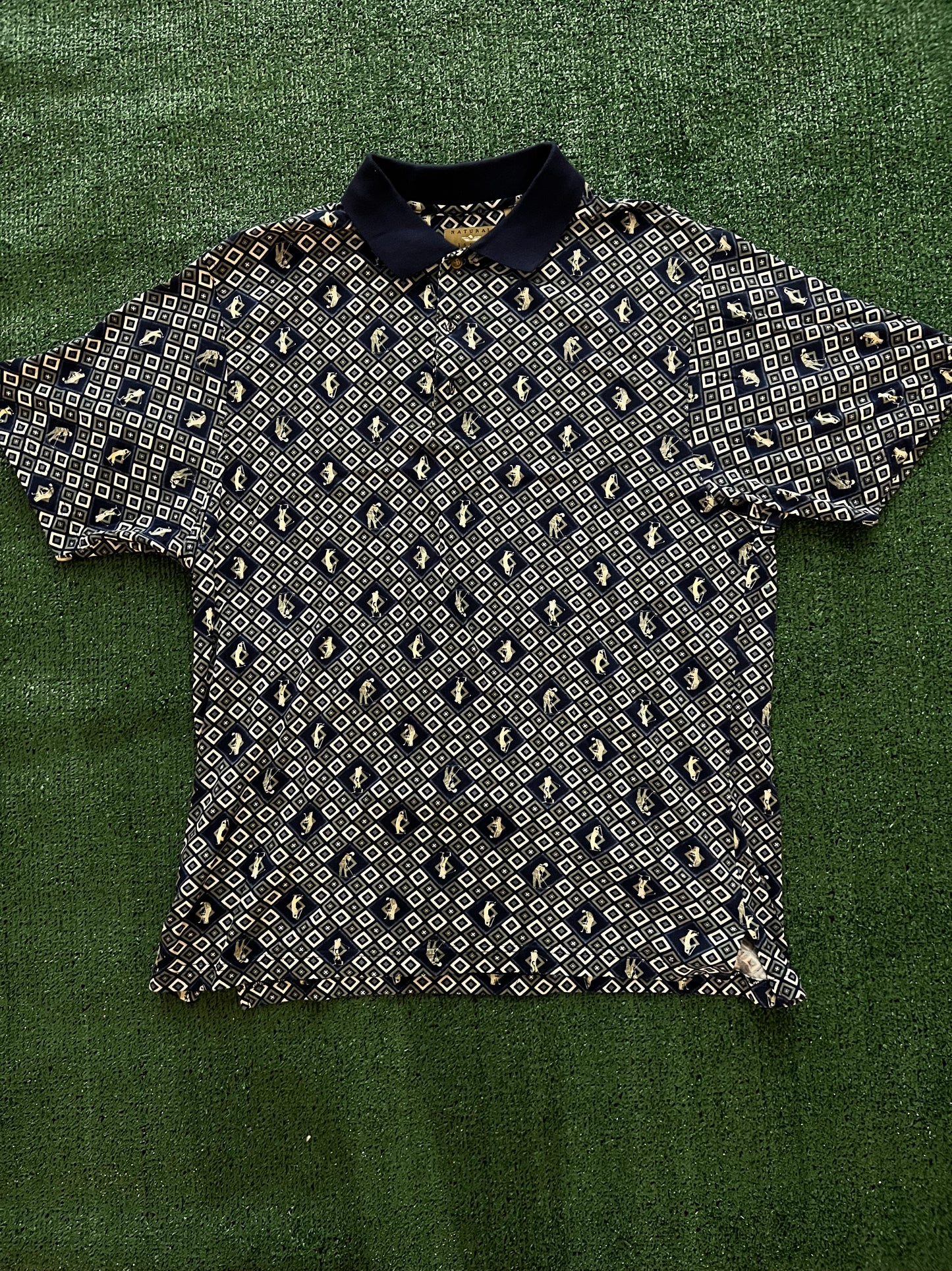 Green/White/Blue Natural Issue "Golf" Polo Shirt (Large)